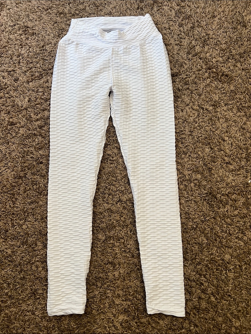 White Textured High-Waist Leggings